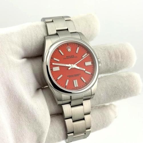 Rolex Oyster Perpetua1 124300 41mm Coral Red Dial Stainless Steel Box Paper 2022 - 9