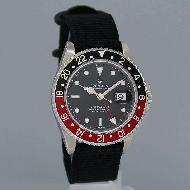 2001 Rolex GMT-Master 2 Coke Black Red 40mm Steel 16710 Nato Watch Box - 3