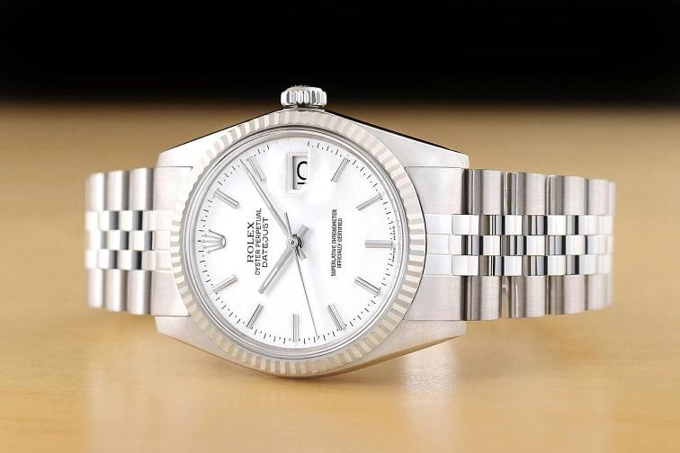 ROLEX MENS DATEJUST 16234 WHITE DIAL 18K WHITE GOLD STAINLESS STEEL WATCH - 2