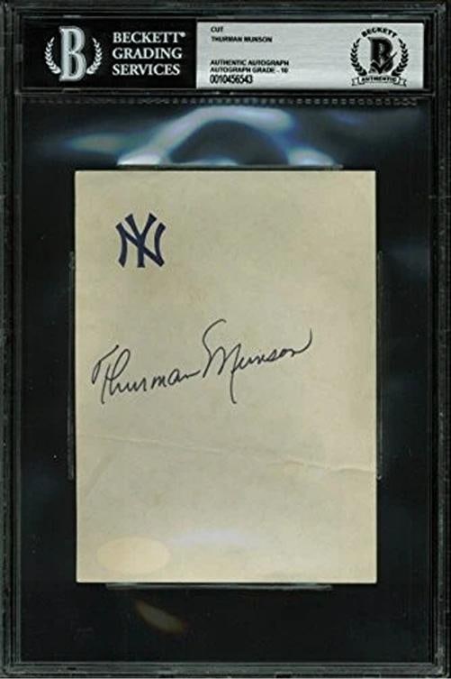 Yankees Thurman Munson Authentic Signed 4x5.5 Cut Auto Graded Gem 10 BAS Slabbed - 4