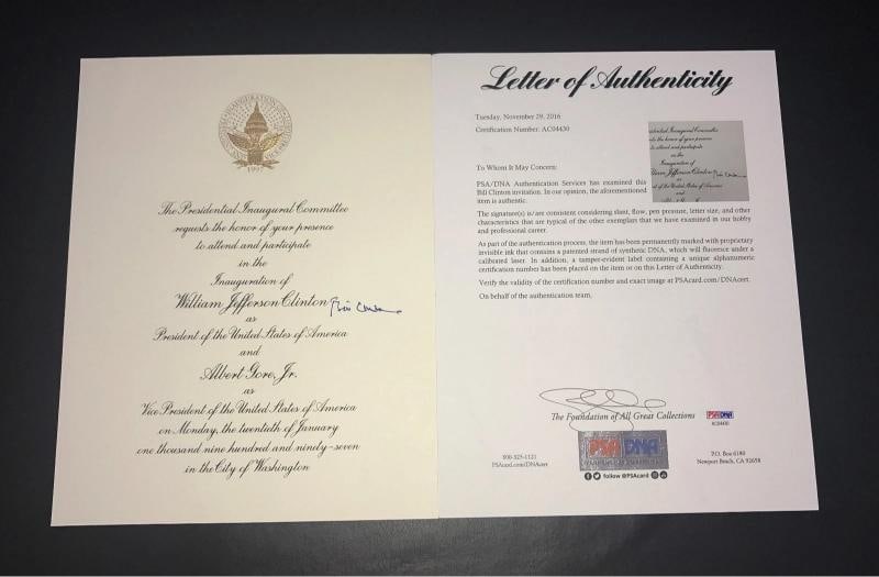 PRESIDENT BILL CLINTON SIGNED AUTO INAGURATION INVITATION BAS BECKETT COA 2 - 2