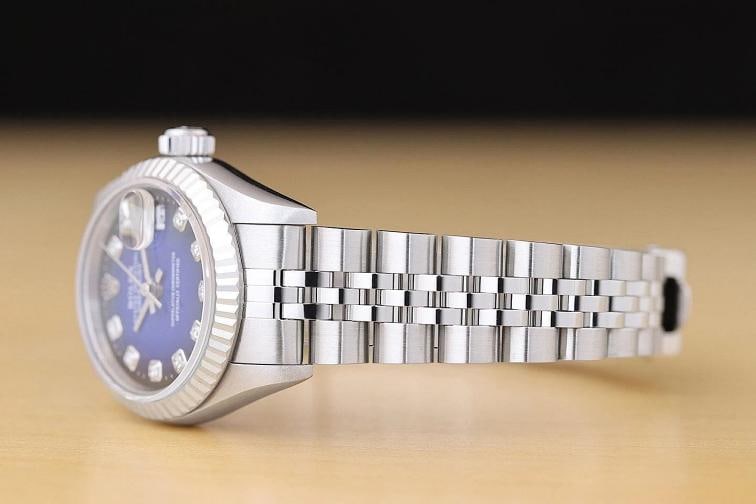 ROLEX LADIES DATEJUST 79174 BLUE VIGNETTE DIAMOND DIAL 18K WHITE GOLD SS WATCH - 4