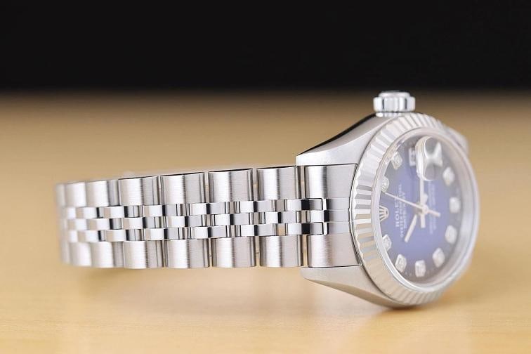 ROLEX LADIES DATEJUST 79174 BLUE VIGNETTE DIAMOND DIAL 18K WHITE GOLD SS WATCH - 7
