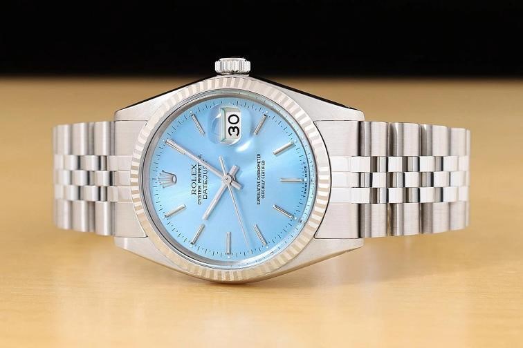 ROLEX MENS DATEJUST 16014 ICE BLUE 18K GOLD STEEL WATCH w/ JUBILEE BRACELET - 3