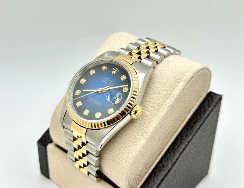 Rolex Datejust 16233 Blue Vignette Diamond Dial 18K Gold Steel Box Papers - 3