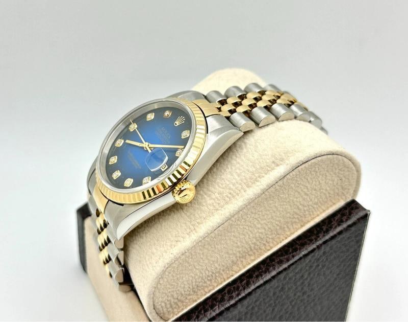 Rolex Datejust 16233 Blue Vignette Diamond Dial 18K Gold Steel Box Papers - 4