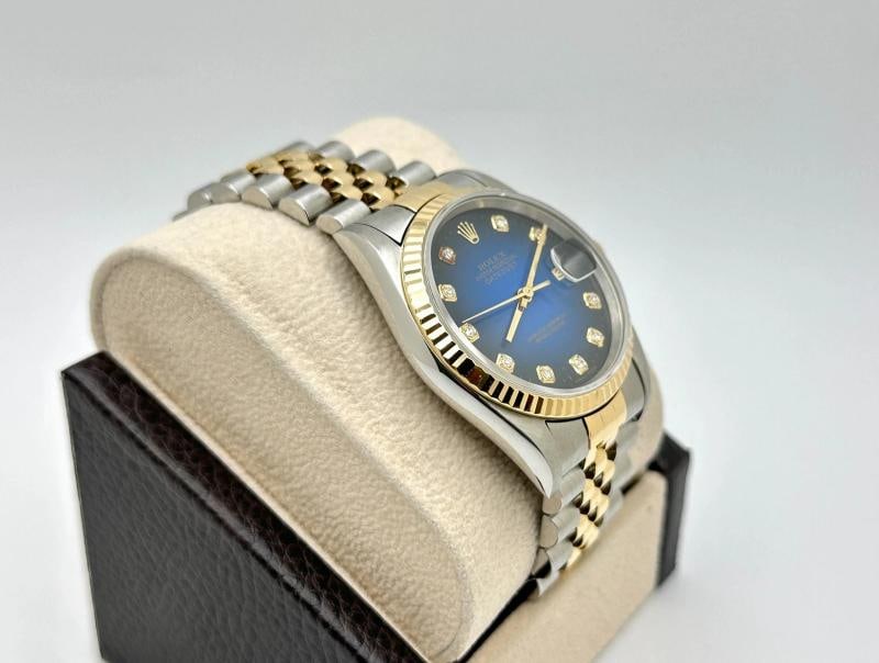 Rolex Datejust 16233 Blue Vignette Diamond Dial 18K Gold Steel Box Papers - 5