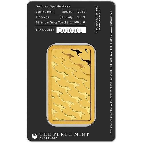 100 gram Gold Bar - The Perth Mint - 99.99 Fine in Sealed Assay - 2
