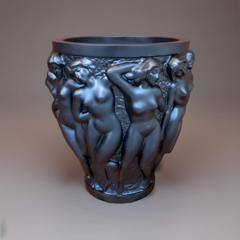 Xl Heavy Art Glass Lalique Style Black Bacchantes Vase H10Ã¢â‚¬Â? Lim - 10