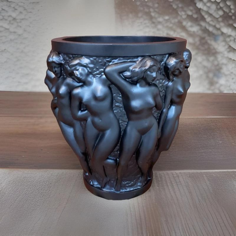 Xl Heavy Art Glass Lalique Style Black Bacchantes Vase H10Ã¢â‚¬Â? Lim - 2