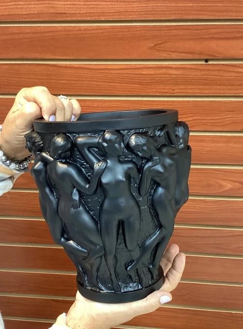 Xl Heavy Art Glass Lalique Style Black Bacchantes Vase H10Ã¢â‚¬Â? Lim - 4