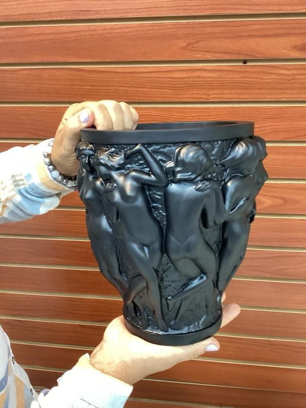 Xl Heavy Art Glass Lalique Style Black Bacchantes Vase H10Ã¢â‚¬Â? Lim - 7