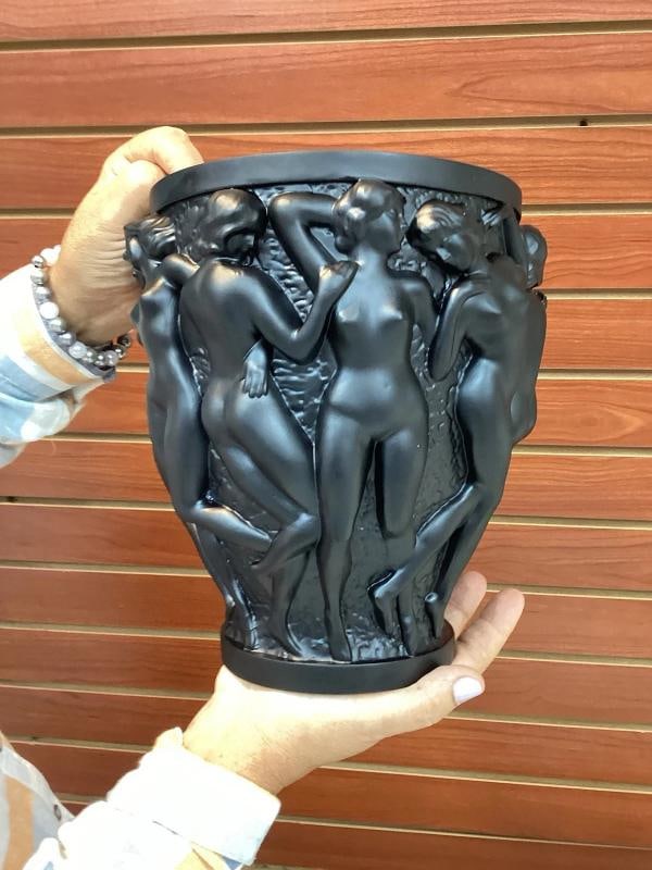 Xl Heavy Art Glass Lalique Style Black Bacchantes Vase H10Ã¢â‚¬Â? Lim - 9