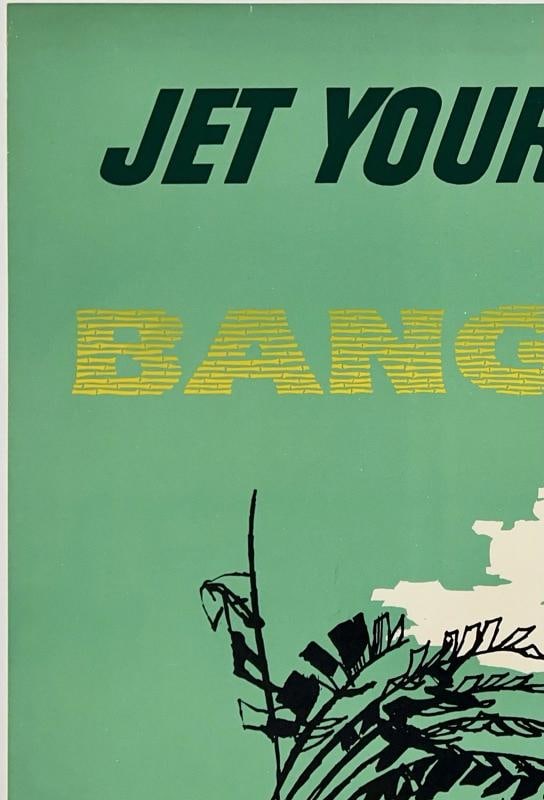 Original Vintage Poster JET YOUR WAY TO BANGKOK BY BOAC Airline Travel LINEN - 2