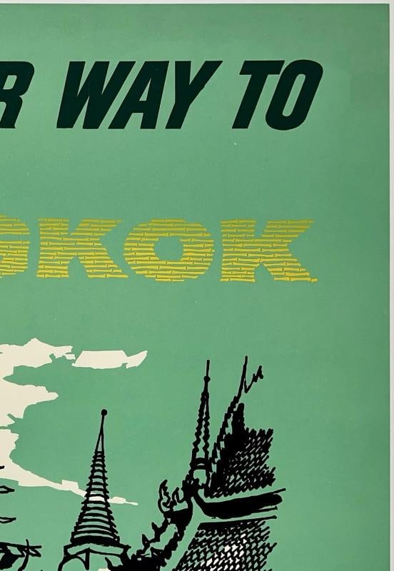 Original Vintage Poster JET YOUR WAY TO BANGKOK BY BOAC Airline Travel LINEN - 3