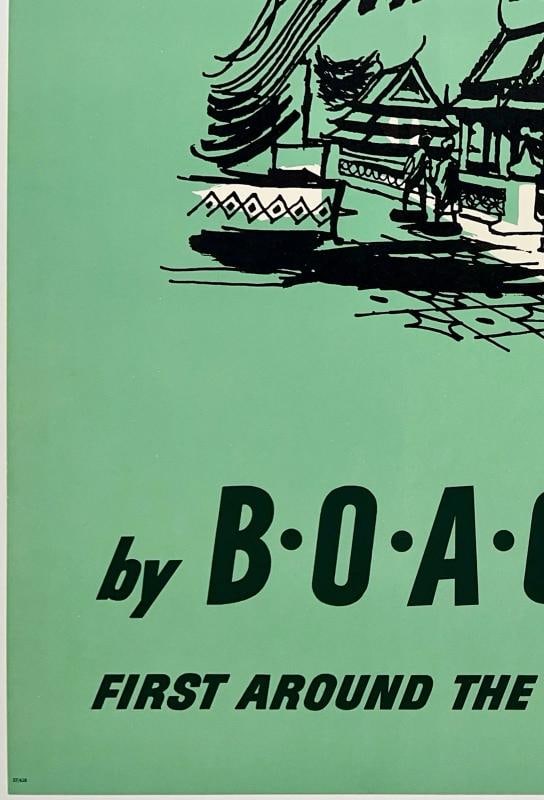 Original Vintage Poster JET YOUR WAY TO BANGKOK BY BOAC Airline Travel LINEN - 4