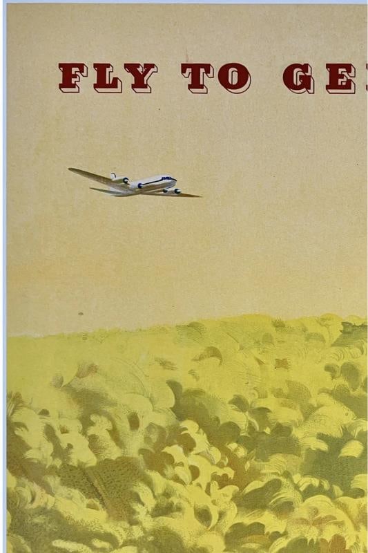 Original Vintage Poster FLY TO GERMANY BY BOAC Airline Travel Tourism LINEN - 2