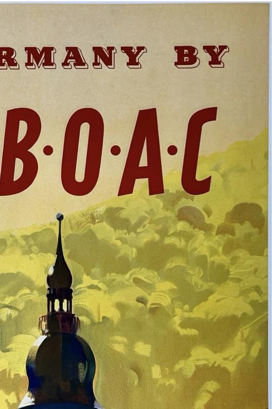 Original Vintage Poster FLY TO GERMANY BY BOAC Airline Travel Tourism LINEN - 3