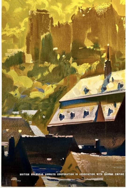 Original Vintage Poster FLY TO GERMANY BY BOAC Airline Travel Tourism LINEN - 4