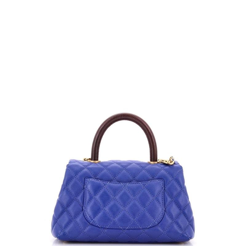 Chanel Coco Top Handle Bag Quilted Caviar with Lizard Mini - 3