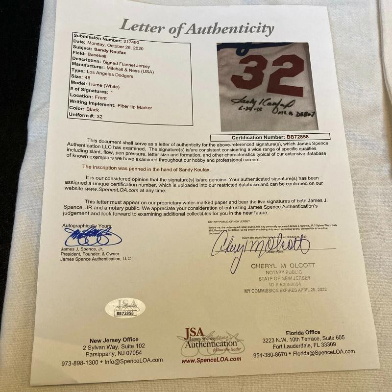 Sandy Koufax MLB Debut 6-24-1955 Signed Brooklyn Dodgers Jersey With JSA COA - 3