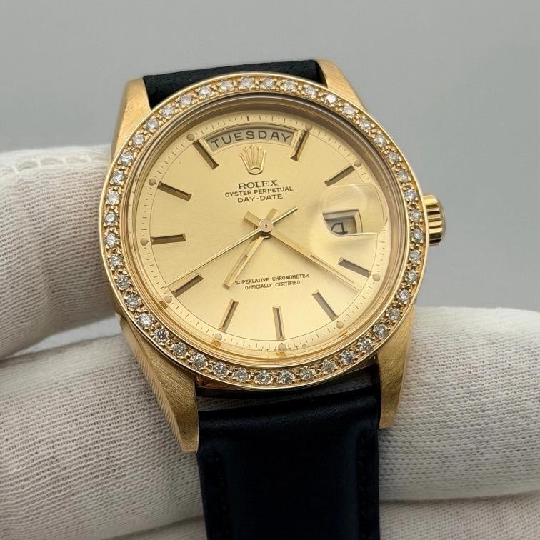 Vintage Rolex Day Date 1803 36mm Champagne Dial Diamond Bezel 18K Yellow Gold - 2