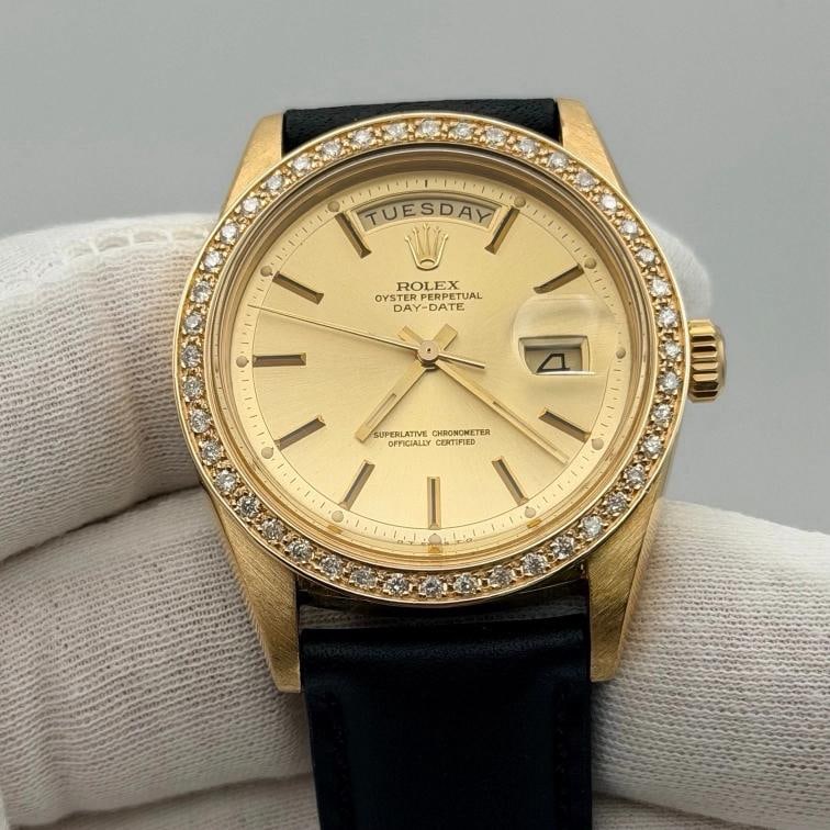 Vintage Rolex Day Date 1803 36mm Champagne Dial Diamond Bezel 18K Yellow Gold - 6