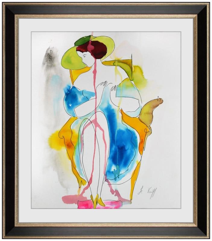 Linda Le Kinff Original Ink and Watercolor Painting Female Figure Signed Framed: Condition: Used,Unit of Sale: Single Piece,Artist: Linda Le Kinff,Signed: Yes,Title: All By Myself,Material: Ink,Certificate of Authenticity (COA): Yes,Framing: Framed,Subject: Figures,Personalize: