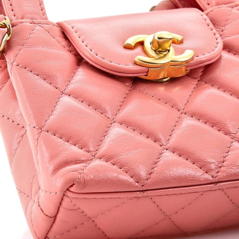 Chanel Kelly Top Handle Shopping Bag Quilted Shiny Aged Calfskin Nano - 6