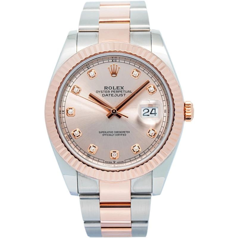 Rolex Datejust 126331 18k Rose TwoTone Oyster Sundust Diamond Dial Unisex 41mm: Condition: Pre-owned - Good: This item has been gently used but is in good condition. It might have a few signs of wear, like light scratches or tarnishing.,Brand: Rolex,REFERENCE: 126331,Movement: