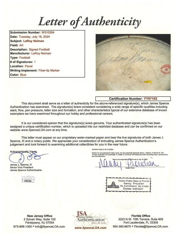 LeRoy Neiman Signed Hand-Painted Art Football JSA COA RARE - 3