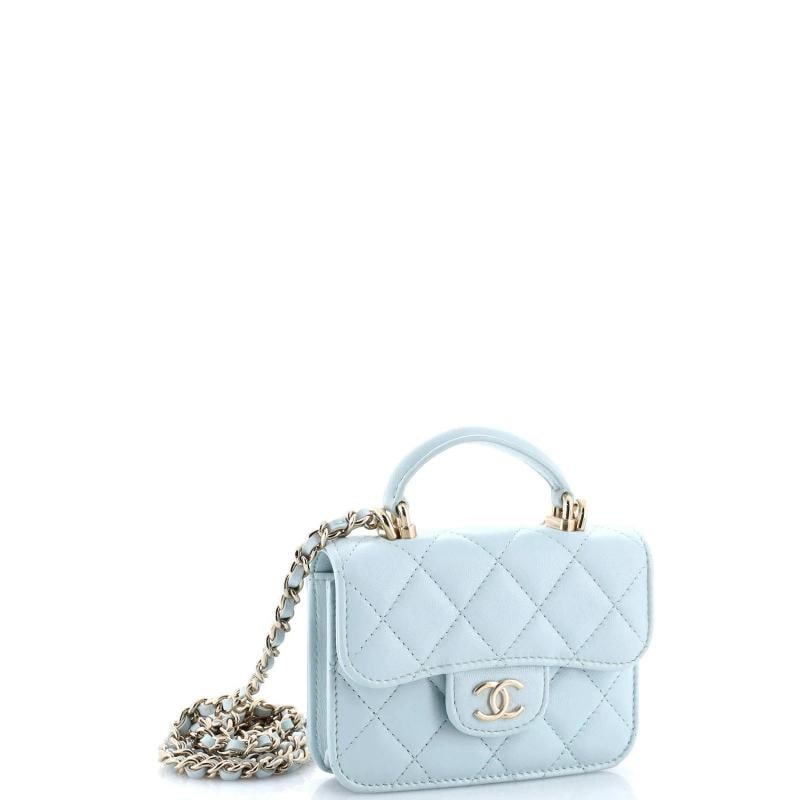 Chanel Top Handle Flap Coin Purse with Chain Quilted Lambskin - 2