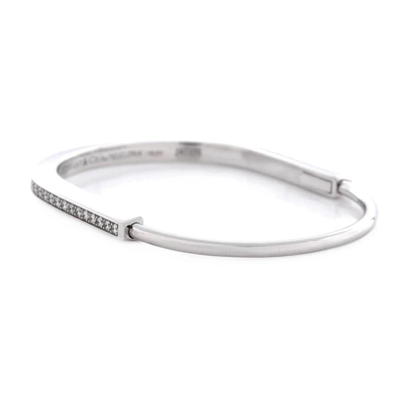 Tiffany & Co. Lock Bangle Bracelet 18K White Gold with Half Pave Diamonds Narrow - 2