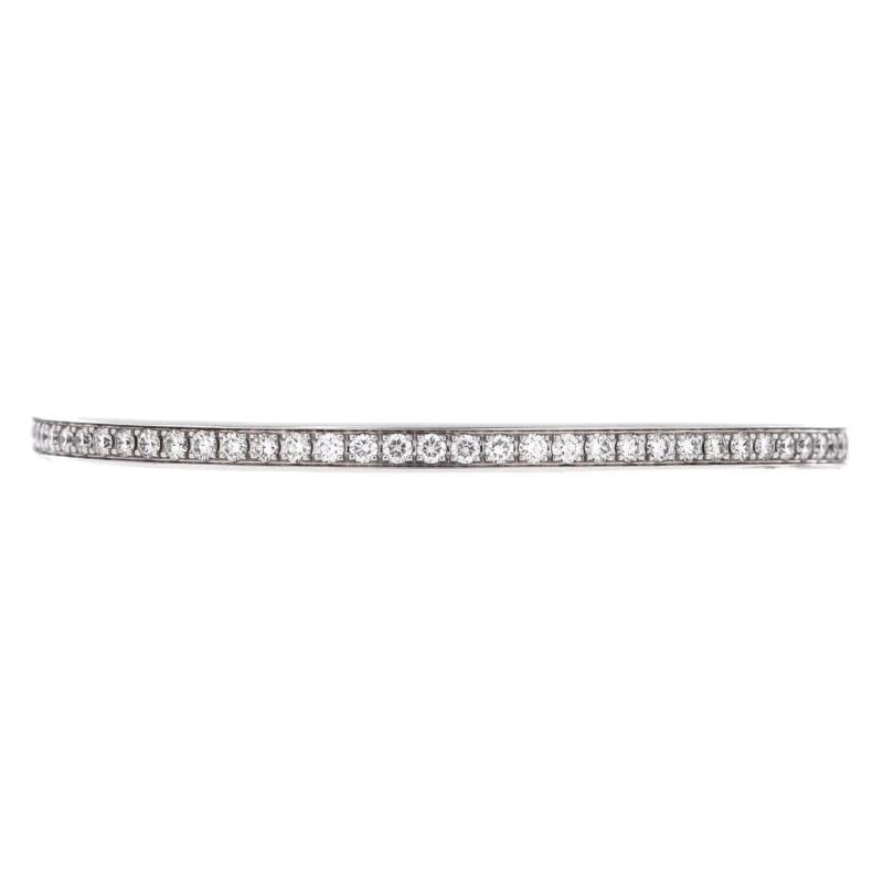 Tiffany & Co. Lock Bangle Bracelet 18K White Gold with Half Pave Diamonds Narrow - 3