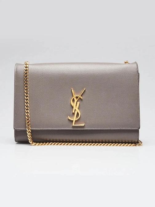 Yves Saint Laurent Black Grained Leather Monogram Medium Kate Flap Bag: Condition: Pre-owned - Good,Brand: Yves Saint Laurent,Exterior Material: Leather,Style: Crossbody Bags,Everyday Bags,Exterior Color: Grey,Department: Women,Country of Origin: Italy Description With