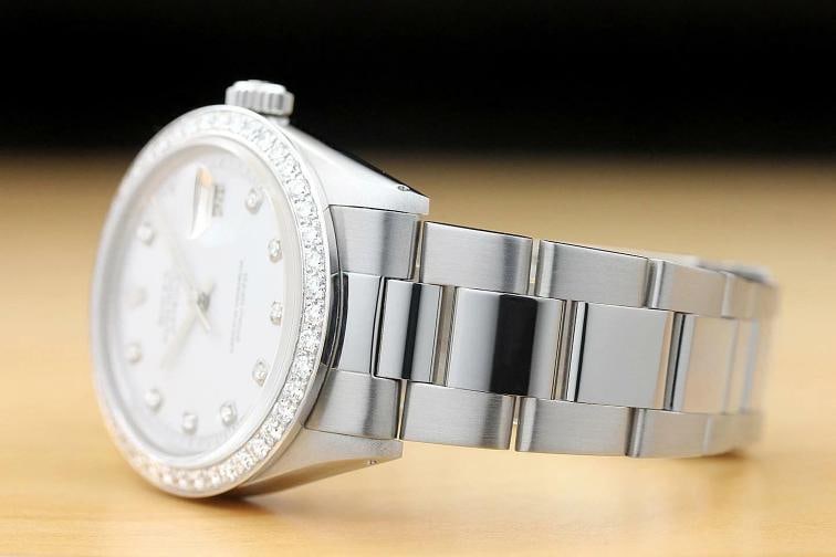 MENS ROLEX DATEJUST 1603 WHITE DIAL 18K WHITE GOLD 1.60 CT DIAMOND STEEL WATCH - 4