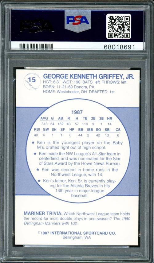 Ken Griffey Jr. Signed 1987 Bellingham RC #15 Mariners PSA 9 Auto GM 10 PSA/DNA - 2