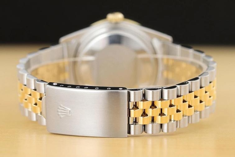 ROLEX MENS DATEJUST 16013 BLACK DIAL 18K YELLOW GOLD STEEL 2-TONE DIAMOND WATCH - 6