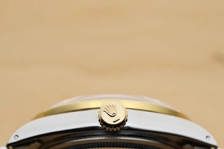 ROLEX MENS DATEJUST 16013 BLACK DIAL 18K YELLOW GOLD STEEL 2-TONE DIAMOND WATCH - 9