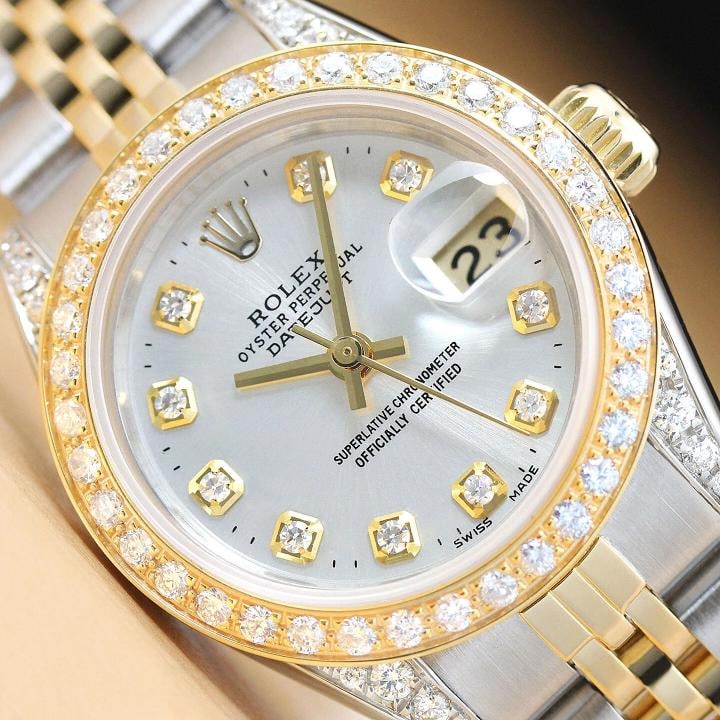 LADIES ROLEX DATEJUST 69173 2-TONE 18K YELLOW GOLD DIAMOND STEEL QUICKSET WATCH: Condition: Pre-owned - Excellent,Bezel Color: Gold,Max Wrist Size: 6.26-6.75 in,Number of Jewels: 29 Jewels,Indices: Diamond Markers, 12-Hour Dial,Band/Strap: Bracelet/Link Band,Case Thickness: 11