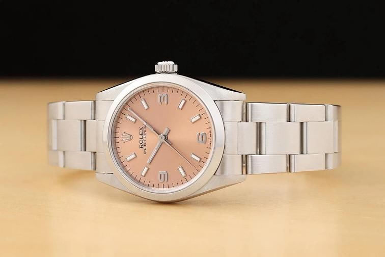 ROLEX OYSTER PERPETUAL MIDSIZE 67480 UNISEX SALMON 3-6-9 STAINLESS STEEL WATCH - 2