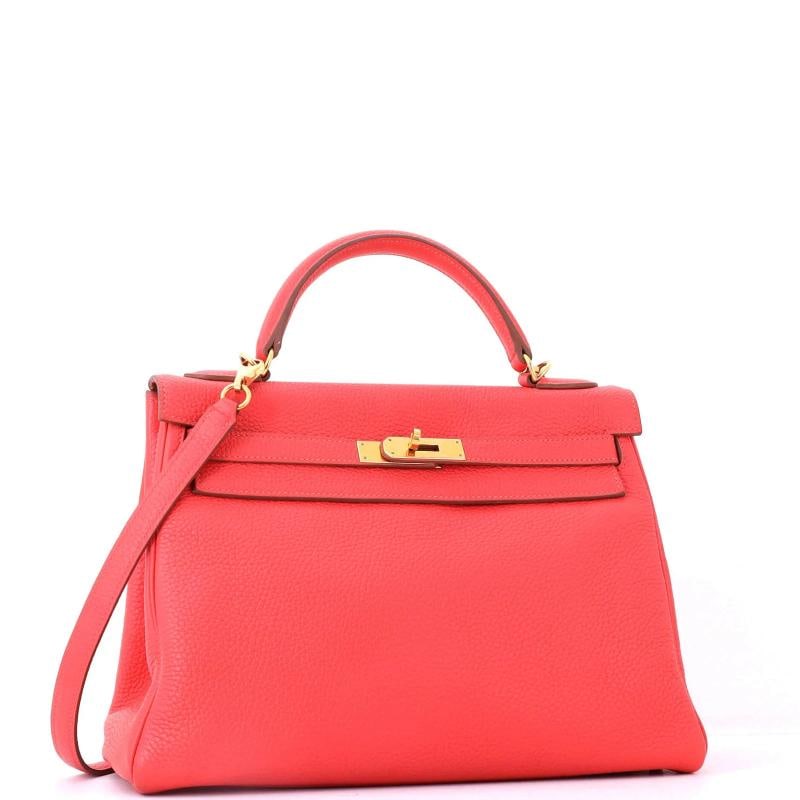 Hermes Kelly Handbag Pink Clemence with Gold Hardware 32 - 2