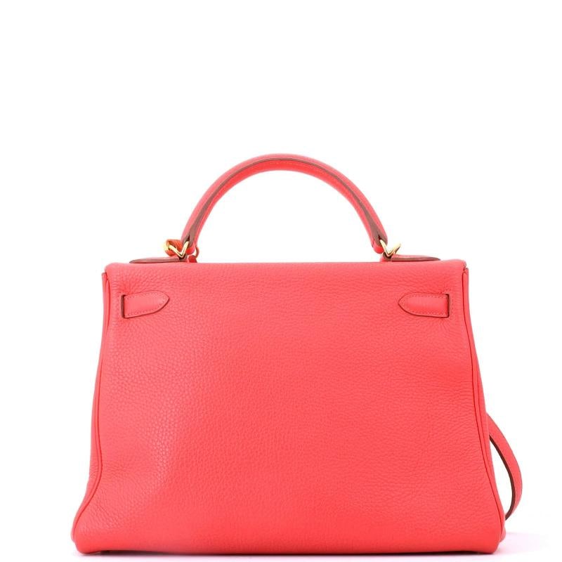 Hermes Kelly Handbag Pink Clemence with Gold Hardware 32 - 3