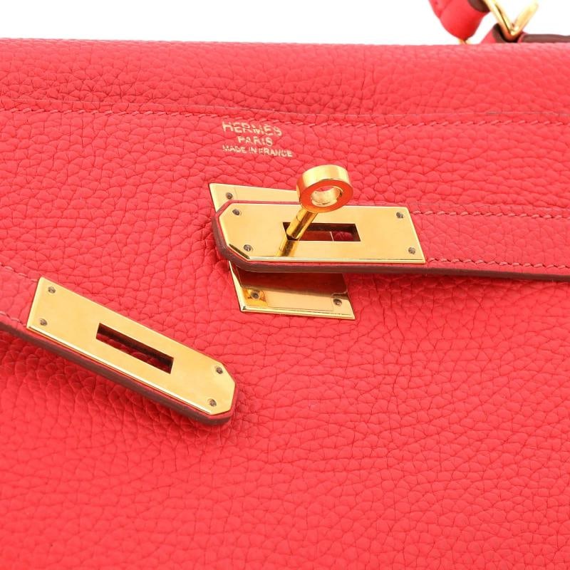 Hermes Kelly Handbag Pink Clemence with Gold Hardware 32 - 6