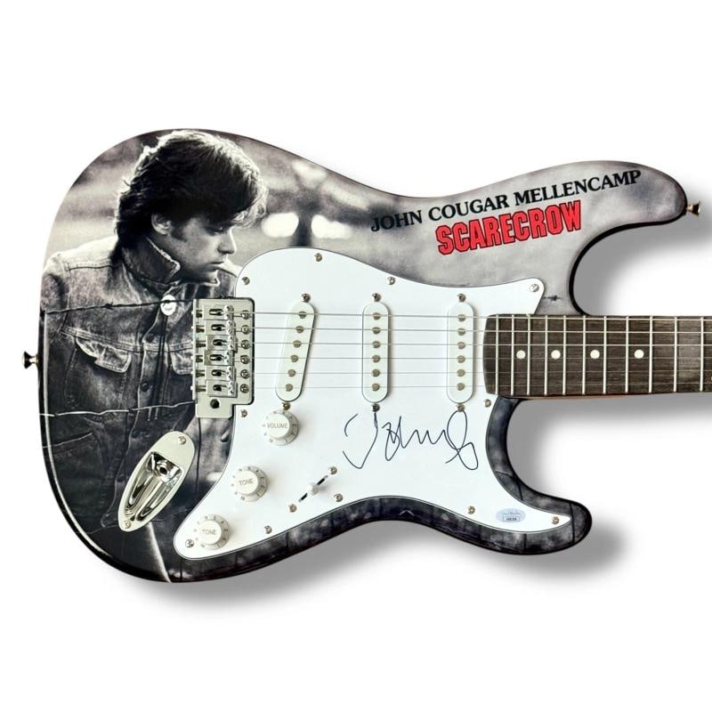 John Cougar Mellencamp Signed Guitar Custom Graphics JSA COA Scarecrow: Industry: Music,Signed: Yes,Autograph Authentication: James Spence (JSA),Object Type: Guitar & Guitar Pick,Original/Reproduction: Original,Country of Origin: United States