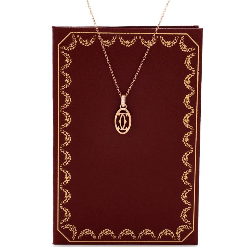 Cartier Logo Double C Pendant Necklace 18K Rose Gold with Diamonds - 2