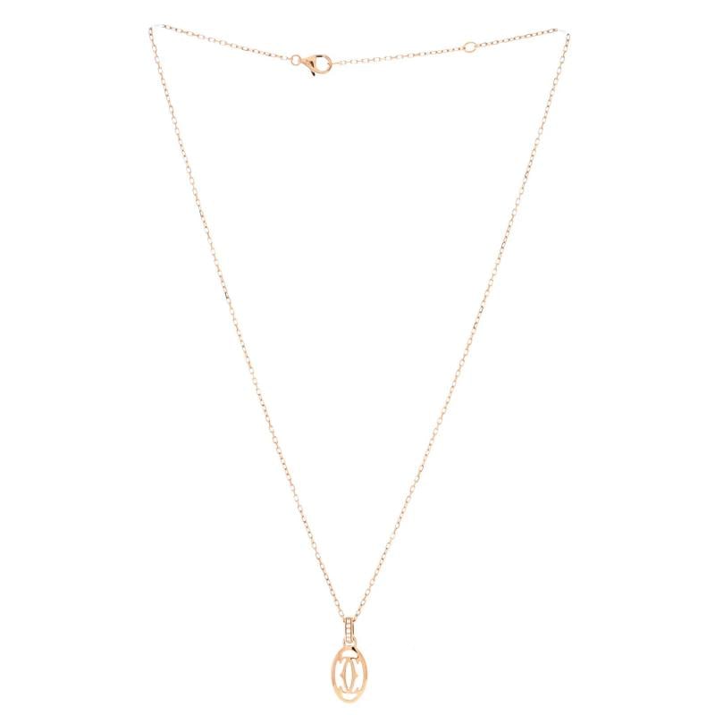 Cartier Logo Double C Pendant Necklace 18K Rose Gold with Diamonds - 3