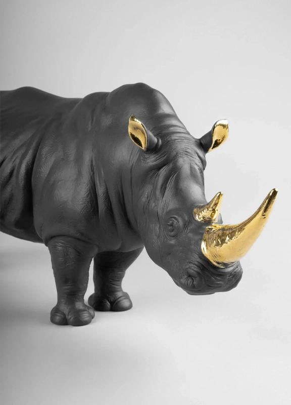 LladrÃƒÂ² Rhinoceros Sculpture Black and Gold Limited Ed Ref. 01009595 - Officia - 2