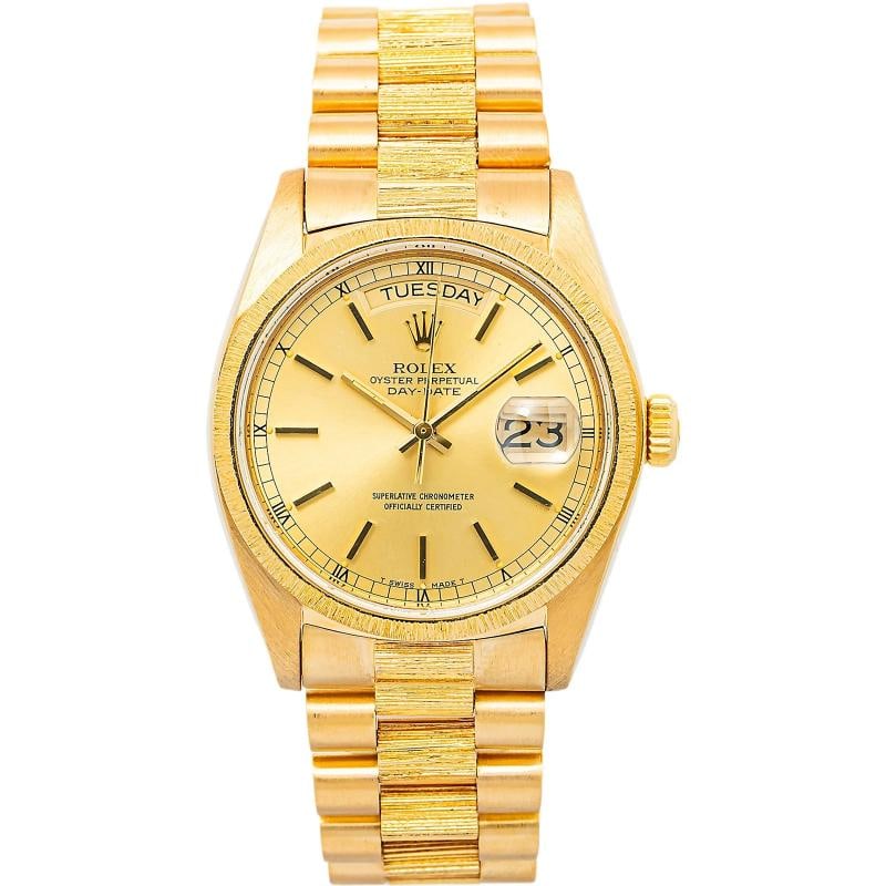 Rolex Day-Date Bark 18078 MINT President 18k YG Champagne Dial Auto Watch 36mm: Condition: Pre-owned - Good: This item has been gently used but is in good condition. It might have a few signs of wear, like light scratches or tarnishing.. ,Brand: ROLEX,REFERENCE: 18078,Movement: