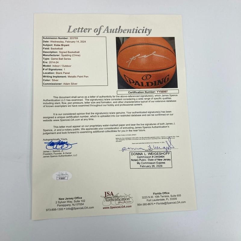 Kobe Bryant Signed Spalding Official Game Basketball Silver Ink JSA COA - 2